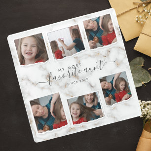 6 Six Photo Collage Aunty Modern Elegant Family Glass Coaster