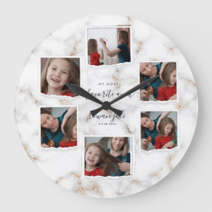 6 Six Photo Collage Aunty Modern Elegant Family Large Clock