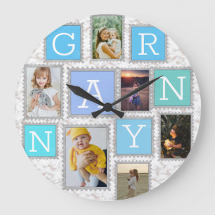 6 Six Photo Collage Cute Baby Family Love Granny Large Clock