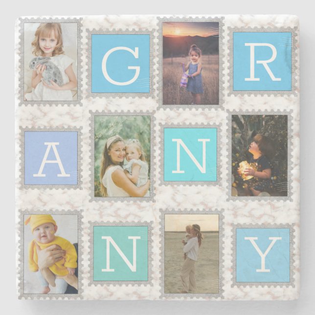 6 Six Photo Collage Cute Baby Family Love Granny Stone Coaster (Front)