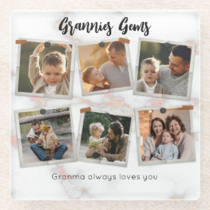 6 Six Photo Modern Elegant Collage Family Love Glass Coaster