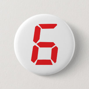 6 six red alarm clock digital number cm round badge