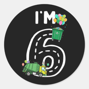 6 Six Years Old Garbage Truck 6th Birthday Boy Classic Round Sticker