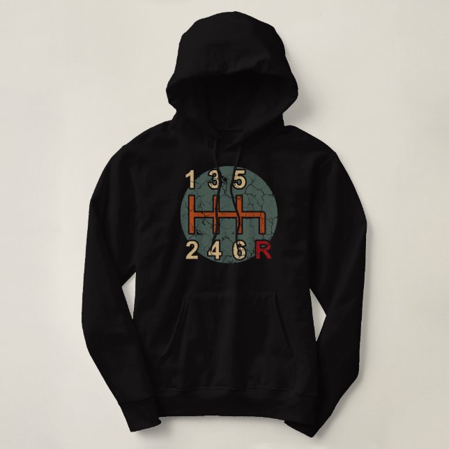 6 Speed Manual Transmission Shift Pattern Car Hoodie (Design Front)