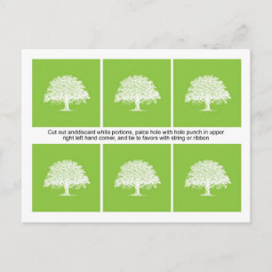 6 Spring Tree Green/White Wedding Favour Tags Postcard