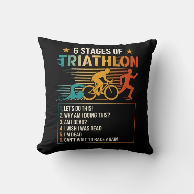 6 Stages Of Triathlon athletes Triathletes Running Cushion (Front)