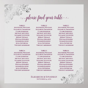 6 Table Cassis Purple & Grey Wedding Seating Chart