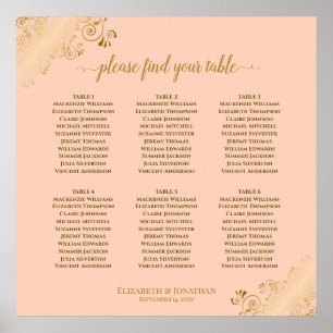 6 Table Coral Peach & Gold Wedding Seating Chart
