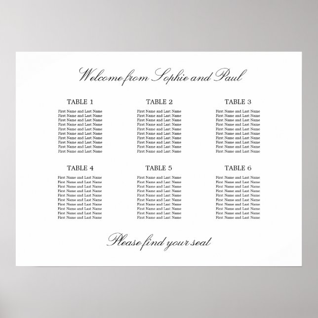 6 Table Elegant Minimalist Seating Chart (Front)