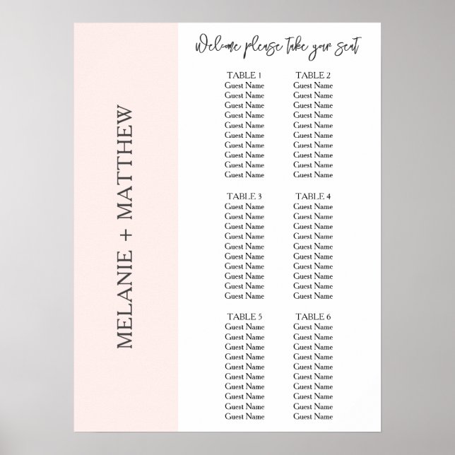 6 Table | Elegant Modern Wedding Seating Chart  (Front)