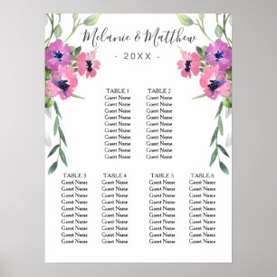 6 Table Eucalyptus Floral Wedding Seating Chart