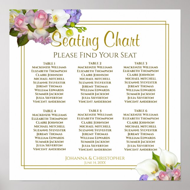 6 Table Floral Pastel Spring Wedding Seating Chart (Front)
