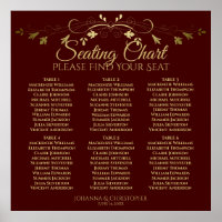6 Table Gold & Auburn Brown Wedding Seating Chart