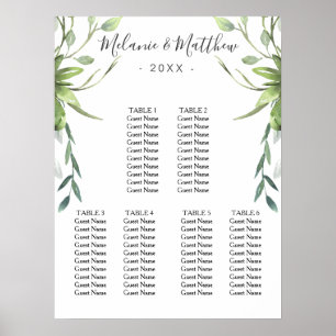 6 Table Modern Eucalyptus Wedding Seating Chart