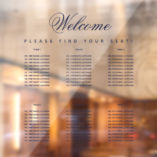 6 Table Seating Chart Navy Blue Script Transparent