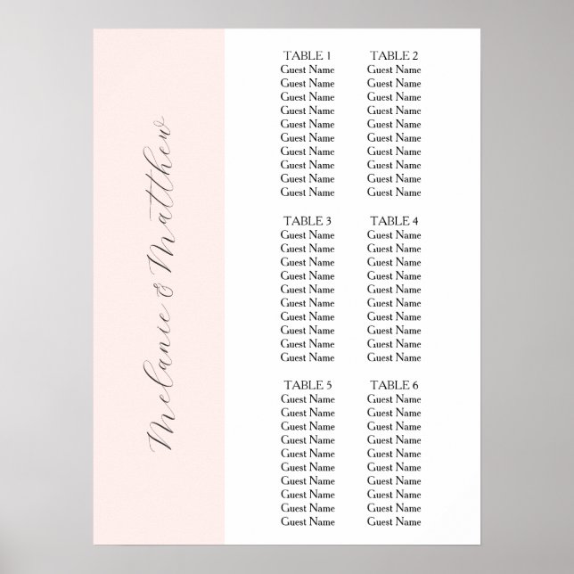 6 Table | Simple Elegant Wedding Seating Chart  (Front)