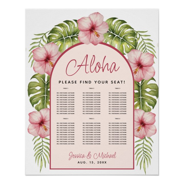 6 Table Tropical Arch Hawaii Wedding Seating Chart (Front)