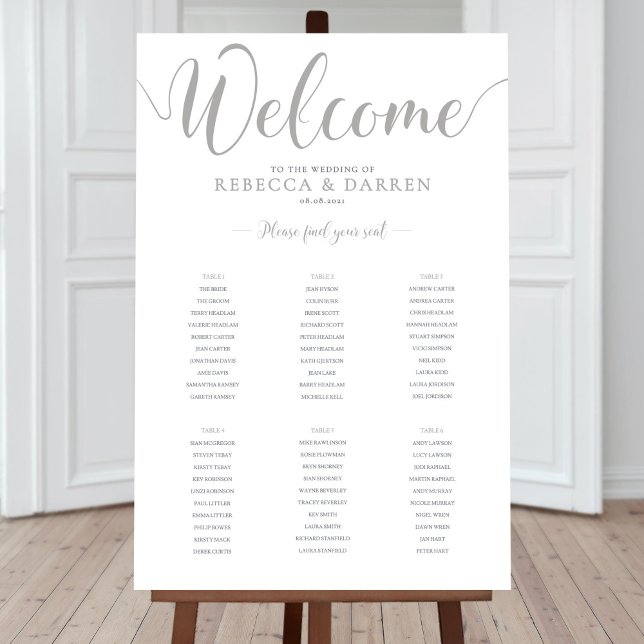 6 Table Wedding Seating Chart Silver (Creator Uploaded)