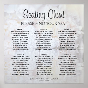 6 Table White Reflections Wedding Seating Chart