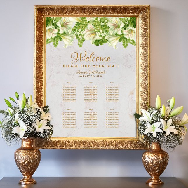 6 Tables Seating Chart Marble Wedding White Lilies (Creator Uploaded)