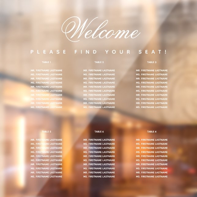 6 Tables White Simple Transparent Seating Chart (Sheet 2)
