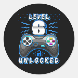 6 Unlocked Video Game 6th Birthday Gamer Boys 2 Classic Round Sticker