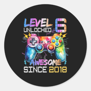 6 Unlocked Video Game 6th Birthday Gamer Boys Kids Classic Round Sticker