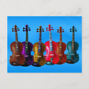 6 VIOLINS ON BLUE-POSTCARD POSTCARD