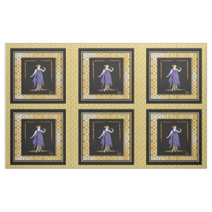 6 x 16 inch Erte Lady in Blue Panels Fabric