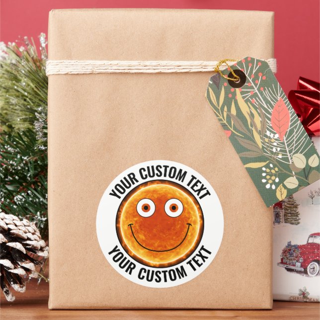 6 x The Sun Personalised Text Custom Happy Face 3" Classic Round Sticker (Holiday)