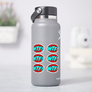  6 x WTF Pop Art Aqua Blue on Red on 4" Vinyl