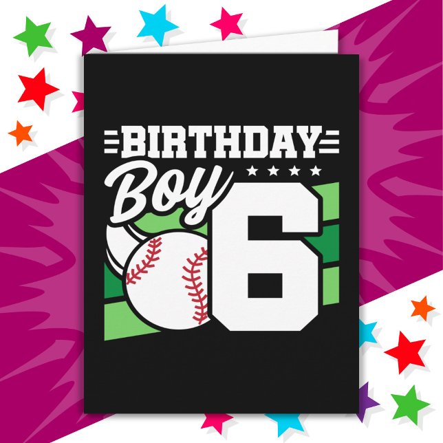 6 Year Old Baseball Party Theme 6th Birthday Boy Card (Creator Uploaded)