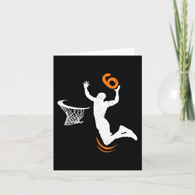 6 Year Old Basketball Dunk 6th Birthday Party Boys Card (Front)