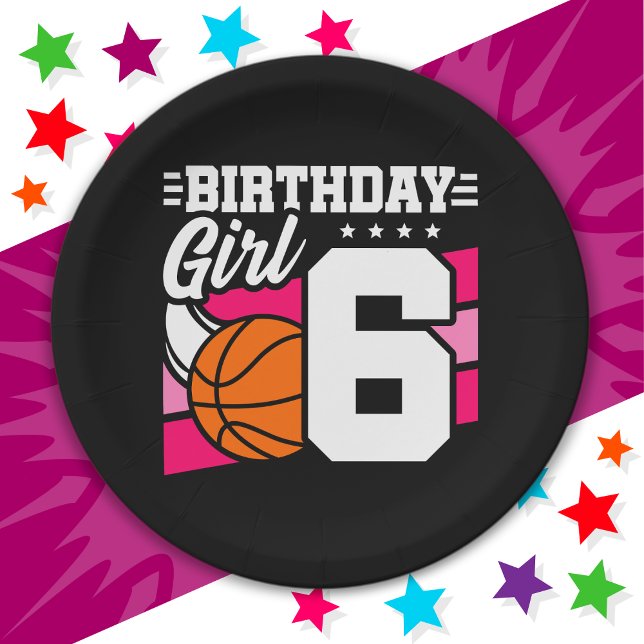 6 Year Old Basketball Party 6th Birthday Girl Paper Plate (Creator Uploaded)