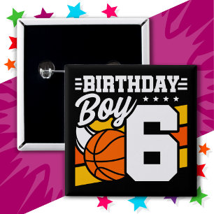 6 Year Old Basketball Party Theme 6th Birthday Boy 15 Cm Square Badge