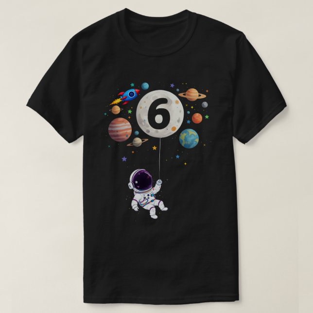6 Year Old Birthday Planets Astronaut 6th Birthday T-Shirt (Design Front)
