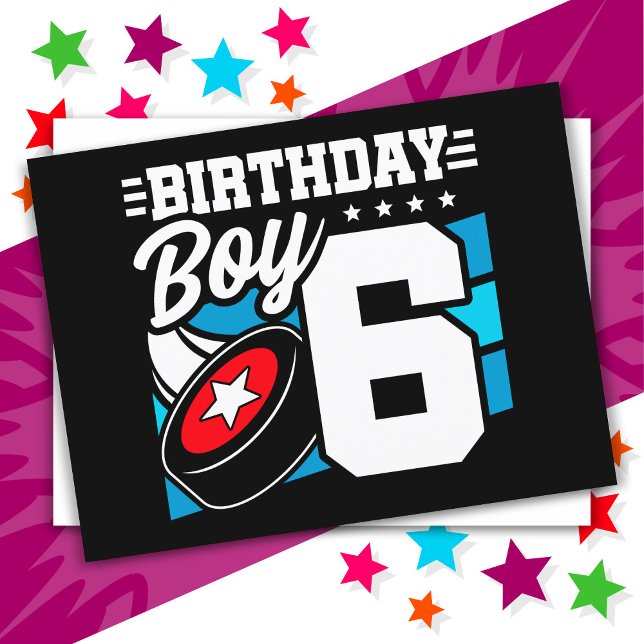 6 Year Old Hockey Party Theme 6th Birthday Boy Postcard (Creator Uploaded)