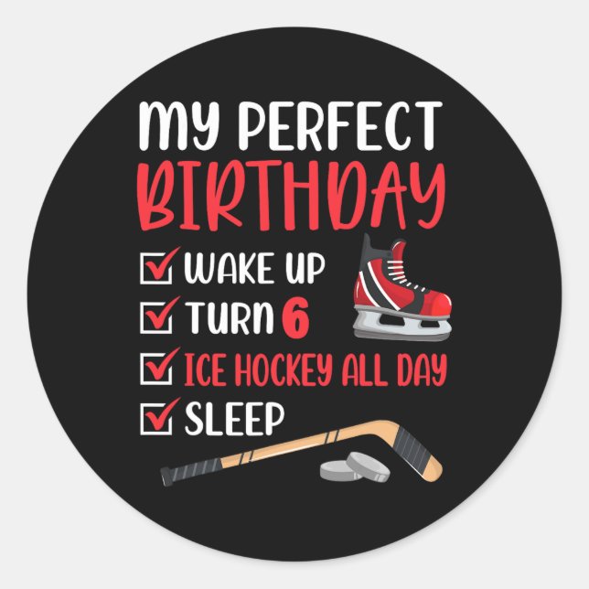6 Year Old Ice Hockey Birthday Party 6th Boy Bday  Classic Round Sticker (Front)