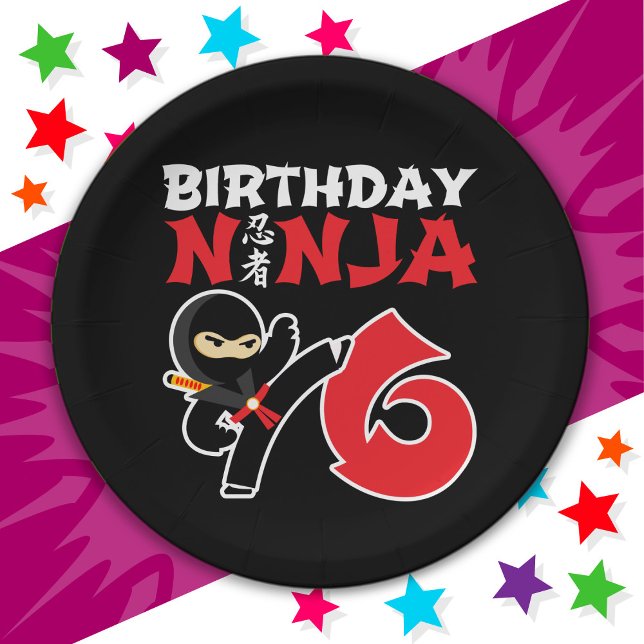 6 Year Old Karate Ninja Party Kids 6th Birthday Paper Plate (Creator Uploaded)