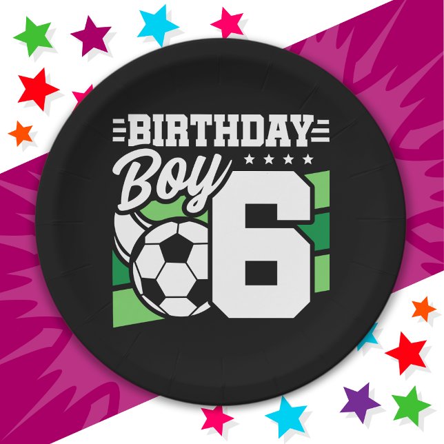 6 Year Old Soccer Football Party 6th Birthday Boy Paper Plate (Creator Uploaded)