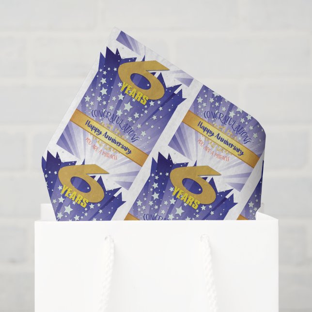 6 Year Sober Anniversary Bold Numeral Tissue Paper (Gift Bag)
