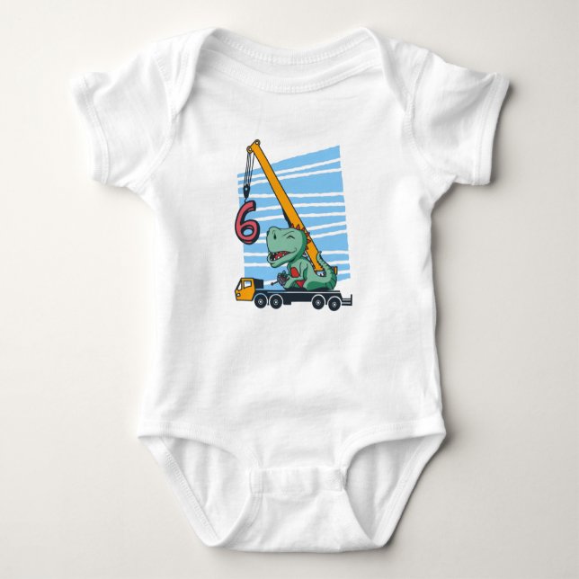 6 years 6th Birthday Mobile Crane Dinosaur Baby Bodysuit (Front)
