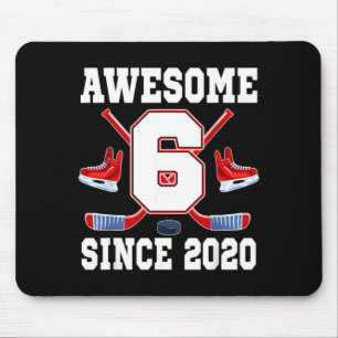 6 Years Awesome Since 2020 Hockey Theme Birthday Mouse Pad