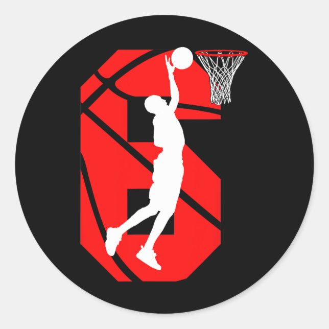 6 years Old 6th Birthday Boy Basketball lovers  Classic Round Sticker (Front)