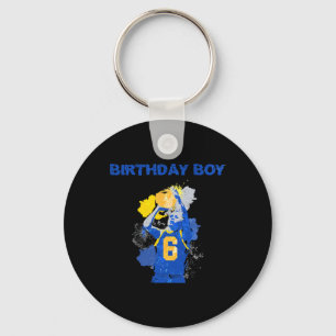 6 Years Old Birthday Boy Blue And Yellow Basketbal Key Ring