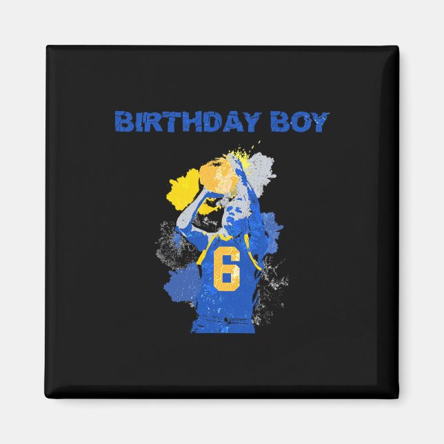 6 Years Old Birthday Boy Blue And Yellow Basketbal Magnet (Front)