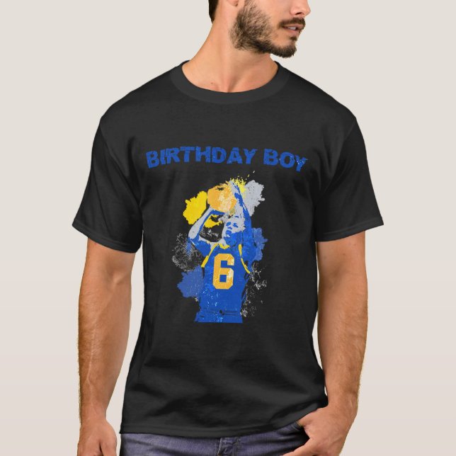 6 Years Old Birthday Boy Blue And Yellow Basketbal T-Shirt (Front)