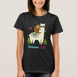 6 Years Old Gifts 6th Birthday Sloth Riding Llama T-Shirt