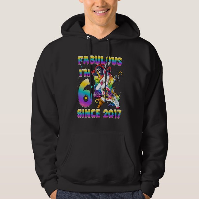 6 Years Old Girls Dabbing Unicorn Pirates 6th Birt Hoodie (Front)