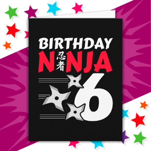 6 Years Old Ninja Party Stars Kids 6th Birthday Card